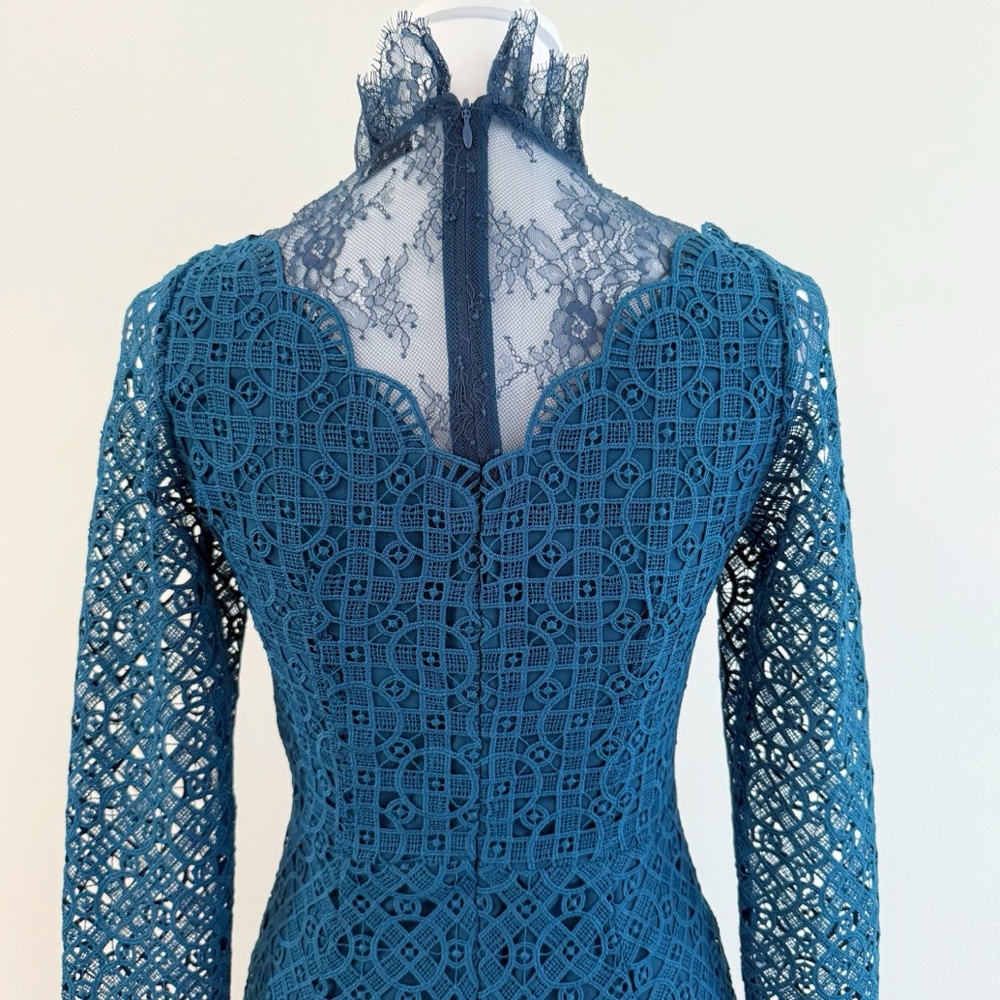 SANDRO BARTSIE TEAL LACE SHEER LONG SLEEVE MIDI DRESS - Picture 6 of 17